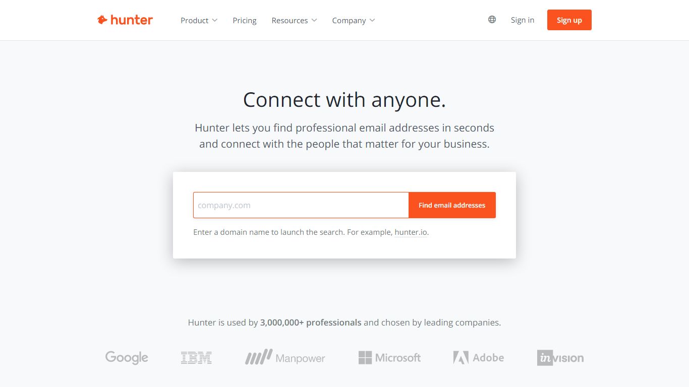 Find email addresses in seconds • Hunter (Email Hunter)